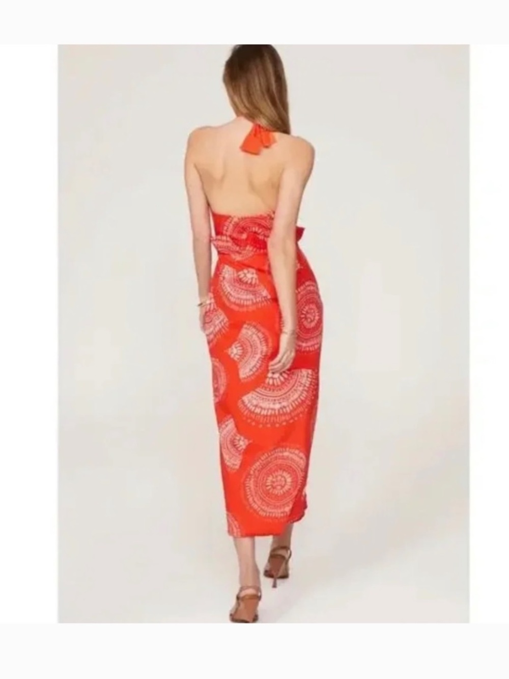 Andres Otalora Selva Midi Dress 6 Orange Halter Wrap Sarong Resort Vacation - Picture 5 of 10